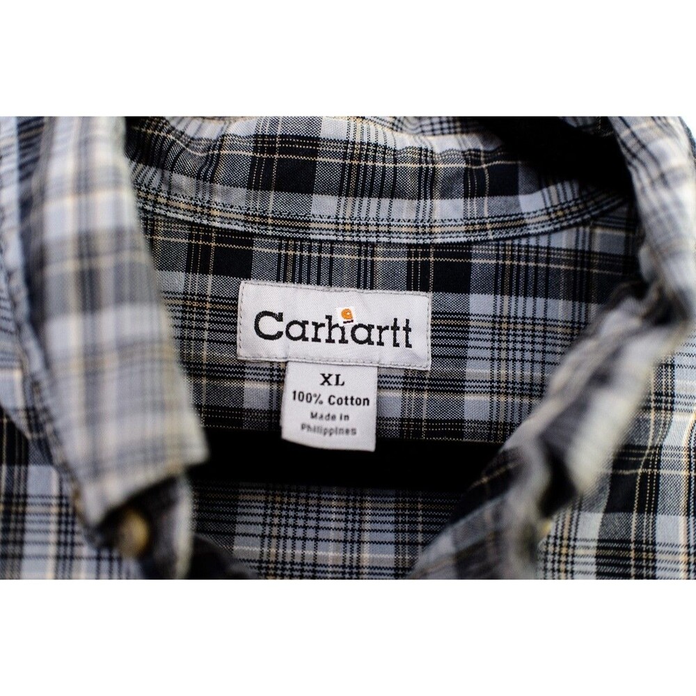 Carhartt Mens Flannel Shirt XL Gray Plaid Long Sleeve Button Down double pocket - Picture 3 of 9